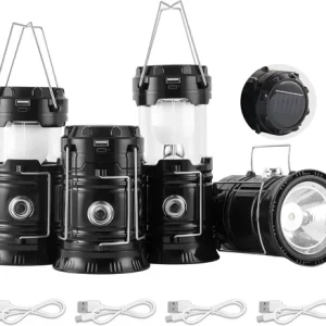 Collapsible Portable Solar Camping Lantern, USB Rechargeable LED Flashlight - Su