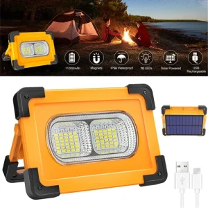LED Solar Work Light Lanterns Magnetic With Stand Power Bank Camping Flashlight